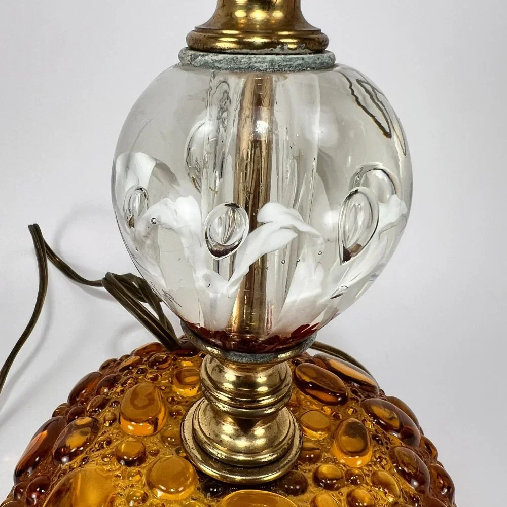 Vtg Joe St Clair Accent Lamp Bubbles Clear White Red Paperweight Signed Joe